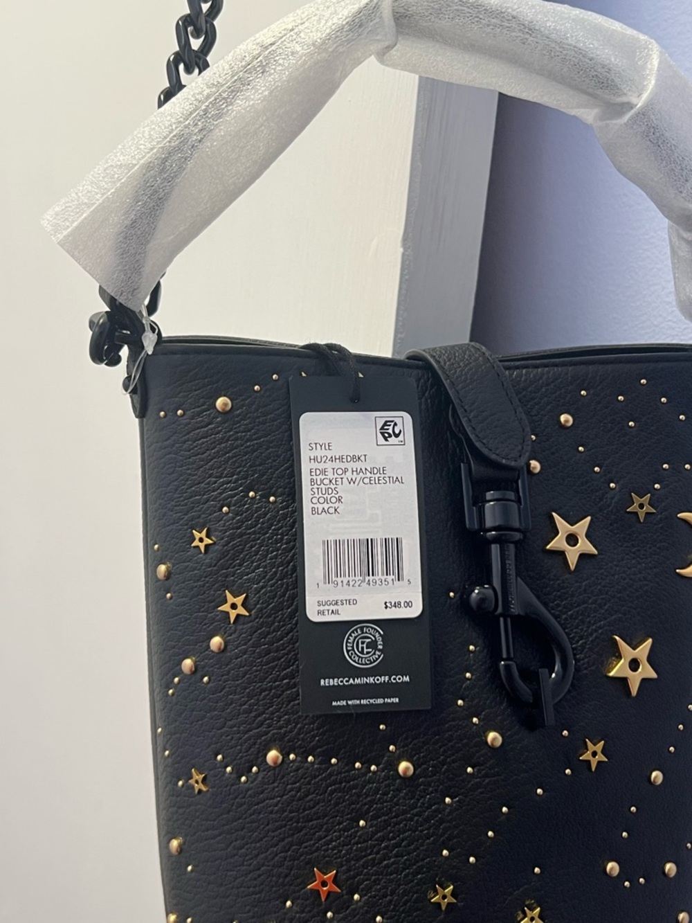 Rebecca Minkoff Black Bucket Bag with Gold Star & Moon studs - Edie top handle - Picture 5 of 9
